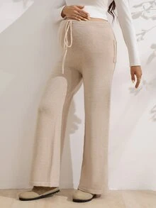 SHEIN Maternity Casual Soft Form Maternity Soft Form Adjustable Waist Sweater Pants Autumn Lounge Formal Post Partum Allover Allover White Black Winter - Apricot - View 9