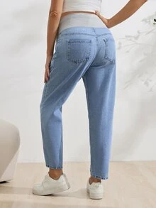 SHEIN Maternity Simple Adjustable Waist Casual Denim Jeans - Medium Wash - View 2