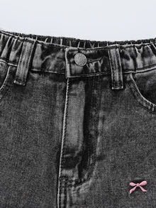 SHEIN 青少年女孩灰色夏季可愛度假開學街頭風波西米亞花卉刺繡套頭毛衣寬鬆寬腿牛仔褲套裝 舞會派對 - 灰色 - 查看 7