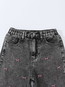 SHEIN 青少年女孩灰色夏季可愛度假開學街頭風波西米亞花卉刺繡套頭毛衣寬鬆寬腿牛仔褲套裝 舞會派對 - 灰色 - 查看 6