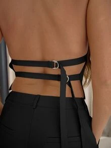 MUSERA Halterneck Fitted Open Back Top Only Classy Sexy Streetwear Night Out  Party Elegant Valentines Spring Summer Holiday Casual - Black - View 6