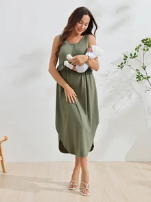 GentleRue Maternity Women's Army Green 3-In-1 Maternity Nursing Dress - Army Green - View 5