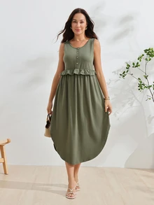 GentleRue Maternity Women's Army Green 3-In-1 Maternity Nursing Dress - Army Green - View 7