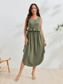 GentleRue Maternity Women's Army Green 3-In-1 Maternity Nursing Dress - Army Green - View 8