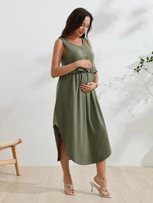 GentleRue Maternity Women's Army Green 3-In-1 Maternity Nursing Dress - Army Green - View 4
