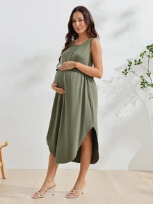 GentleRue Maternity Women's Army Green 3-In-1 Maternity Nursing Dress - Army Green - View 6