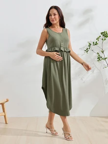 GentleRue Maternity Women's Army Green 3-In-1 Maternity Nursing Dress - Army Green - View 3