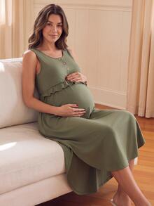 GentleRue Maternity Women's Army Green 3-In-1 Maternity Nursing Dress - Army Green - View 9