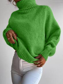 RueChic Turtleneck Raglan Sleeve Jumper - Green - View 3