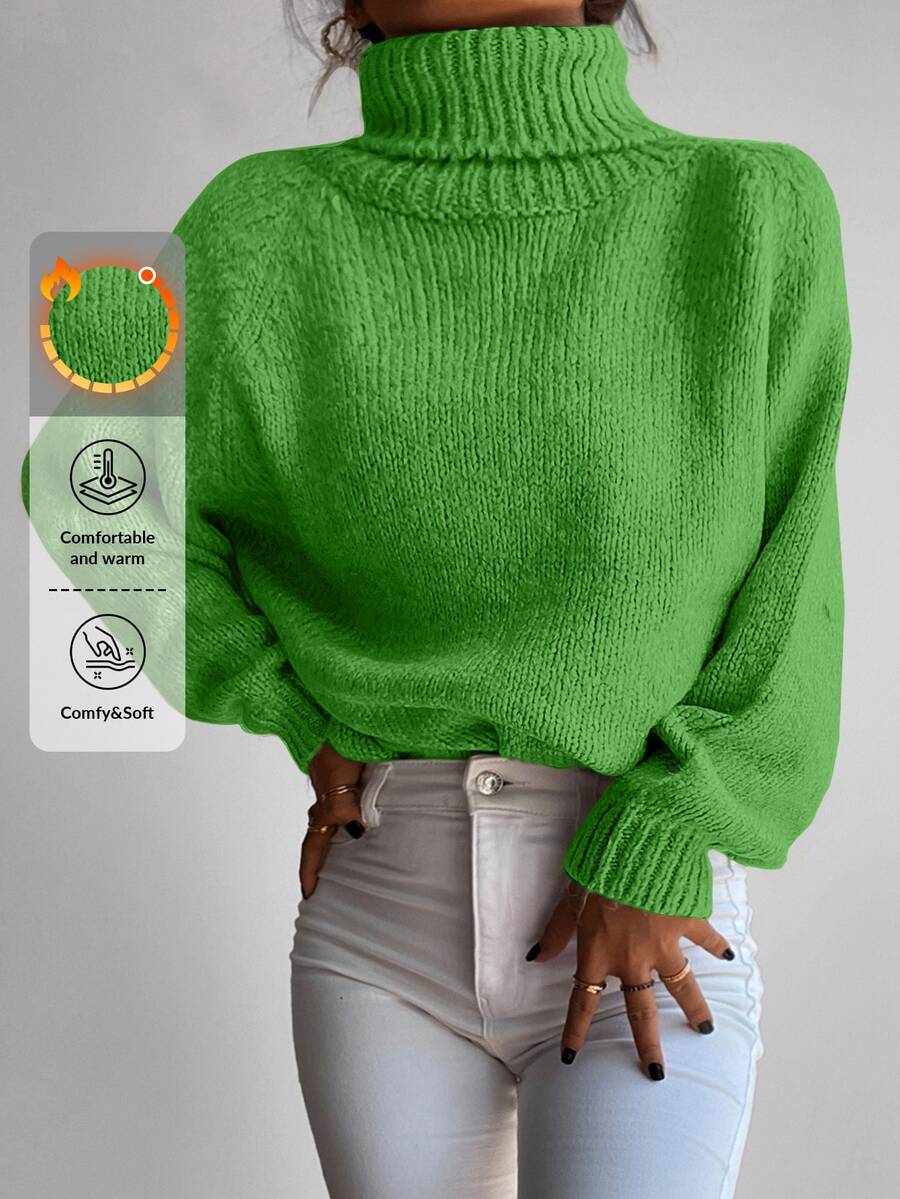 RueChic Turtleneck Raglan Sleeve Jumper - Green - View 1