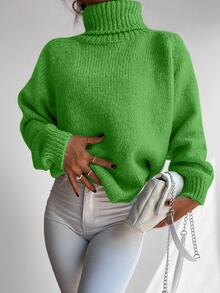RueChic Turtleneck Raglan Sleeve Jumper - Green - View 5