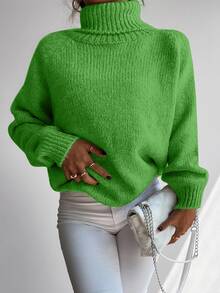 RueChic Turtleneck Raglan Sleeve Jumper - Green - View 6