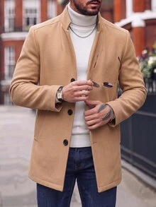Manfinity Mode Men's Minimalist Button Long Sleeve Overcoat, Fashionable And Versatile - Khaki - View 1