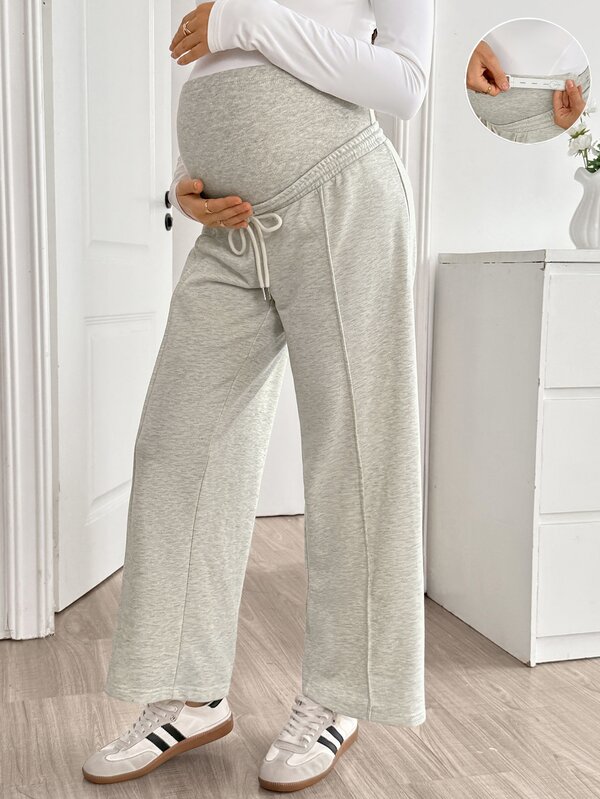 SHEIN Maternity Solid Color Adjustable Waist Casual Sweatpants