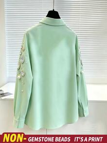 Resyla Women's Rhinestone Print Single-Breasted Casual Versatile Daily Wear Blouse - Multicolor - View 2