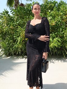 MDEdit Gaun Duyung Ketat Lengan Panjang Motif Bunga 3D Jacquard Retro Romantis untuk Wanita, Gaun Pesta Teh - Hitam - View 6