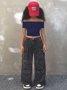 Coolane Tween Girls Four Seasons Solid Color Off Shoulder Form-Fitting Cropped Top T-Shirt ,Back To School ,Y2K ,Streetwear - Navy Blue - View 2