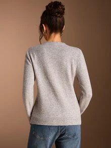 SHEIN BASICS Regular Fit Long Sleeve Crew Neck Knit Top - Khaki - View 6