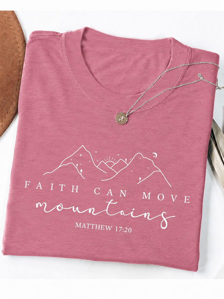 INAWLY Women's Letter Mountain Print Round Neck Short Sleeve Casual T-Shirt - Redwood - View 1
