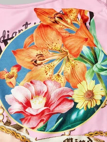 SHEIN MOD 女款單肩字母花卉印花修身百搭日常休閒Y2K上衣 粉色 夏季 生日 萬聖節 開學季 - 粉色 - 查看 3
