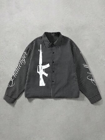 Chemise à carreaux ample avec imprimé motif d'arme pour hommes