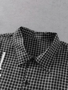ROMWE MEN Men's Gun Print Pattern Loose Plaid Shirt - Black - View 3
