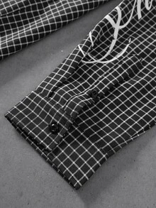 ROMWE MEN Men's Gun Print Pattern Loose Plaid Shirt - Black - View 4