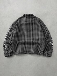 ROMWE MEN Men's Gun Print Pattern Loose Plaid Shirt - Black - View 2