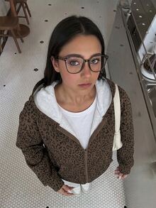 SHEIN 青少年女孩長袖秋季服飾 素色連帽抓絨內裡保暖夾克 前開襟拉鍊口袋 開學季 - 棕色 - 查看 1
