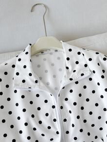 SHEIN 青少年女孩秋季休閒波點印花夾克 - 黑與白 - 查看 6