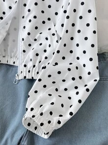 SHEIN 青少年女孩秋季休閒波點印花夾克 - 黑與白 - 查看 7