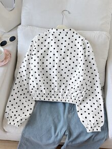 SHEIN 青少年女孩秋季休閒波點印花夾克 - 黑與白 - 查看 5