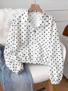 SHEIN 青少年女孩秋季休閒波點印花夾克 - 黑與白 - 查看 4