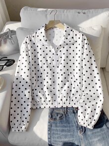 SHEIN 青少年女孩秋季休閒波點印花夾克 - 黑與白 - 查看 3