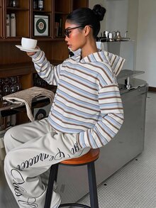 Tween Girl Striped Long Sleeve Loose Casual Autumn Sweatshirt - Multicolor - View 4
