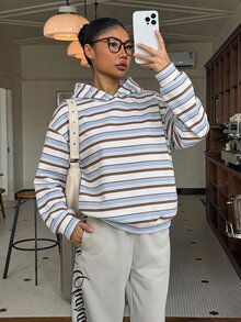 Tween Girl Striped Long Sleeve Loose Casual Autumn Sweatshirt - Multicolor - View 3