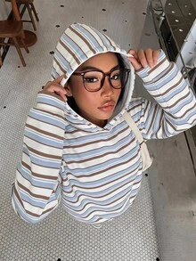 Tween Girl Striped Long Sleeve Loose Casual Autumn Sweatshirt - Multicolor - View 6