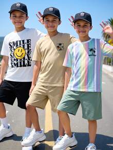 SHEIN 6pcs/Set Kids Boys' Loose Coconut Tree Pattern Round Neck Knit Top And Shorts Set,Mint Green,Summer,Casual,Vacation,Holiday Beach Casual Sports Wear - Multicolor - View 6