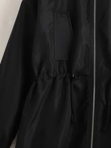 SHEIN بلوزة ريح بأكمام طويلة ذات لون أحادي وخصر مشدود وفضفاضة للبنات المراهقات - الأسود - مشاهدة 9