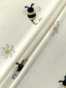 Resyla 女款夏季休閒可愛時尚甜美田園風白色動物印花蜜蜂雛菊圖案對比飾邊圓領短袖T恤 - 彩色 - 查看 4