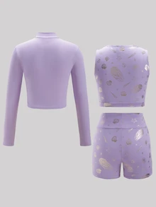 Tween Girl Tween Girl Tween Girl Long Sleeve Mock Neck Zip-Up T-Shirt, Tank Top, Cycling Leggings 3 PiecesSports Set - Purple - View 8