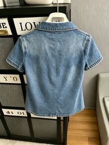 Women's Zipper Front Casual Versatile Daily Wear Top - Dusty Blue - View 2