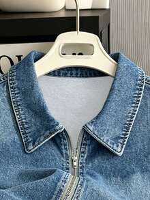 Women's Zipper Front Casual Versatile Daily Wear Top - Dusty Blue - View 6