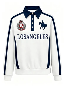 Lalippa Women's Slogan & Horse Graphic Print Polo Collar Sweatshirt, Street Style - Multicolor - View 4