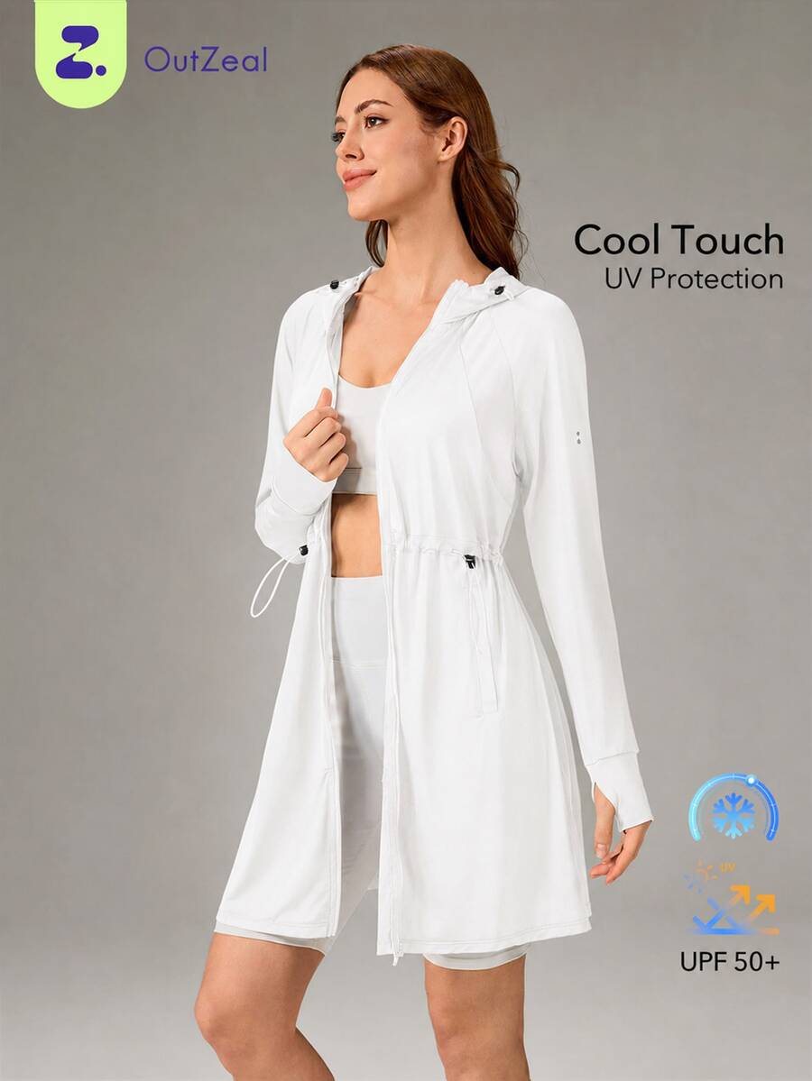 OutZeal 女款防曬外套 日常休閒 UV 防護 涼感快乾連帽長版戶外外套 - 白色 - 查看 1