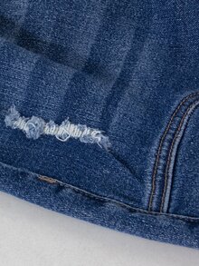 SHEIN Maternity Casual 1960s Washed Distressed Straight Leg Denim Jeans Navy Blue Summer Formal Gender Reveal - Medium Wash - View 5