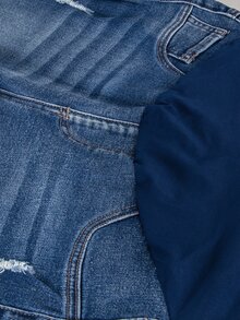 SHEIN Maternity Casual 1960s Washed Distressed Straight Leg Denim Jeans Navy Blue Summer Formal Gender Reveal - Medium Wash - View 4