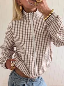SHEIN EZwear Plaid Woven Women's Regular Jacket - Red - View 6