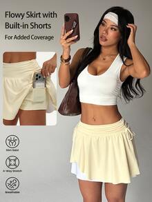 CourtClass CourtClass Contrast Color Patchwork Lace-Up Sports Skirt Shorts - Yellow - View 4