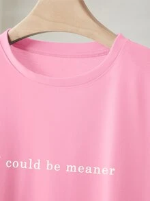 EMERY ROSE Plus Size Women Round Neck Slogan Print Casual Versatile Daily Wear T-Shirt - Pink - View 5